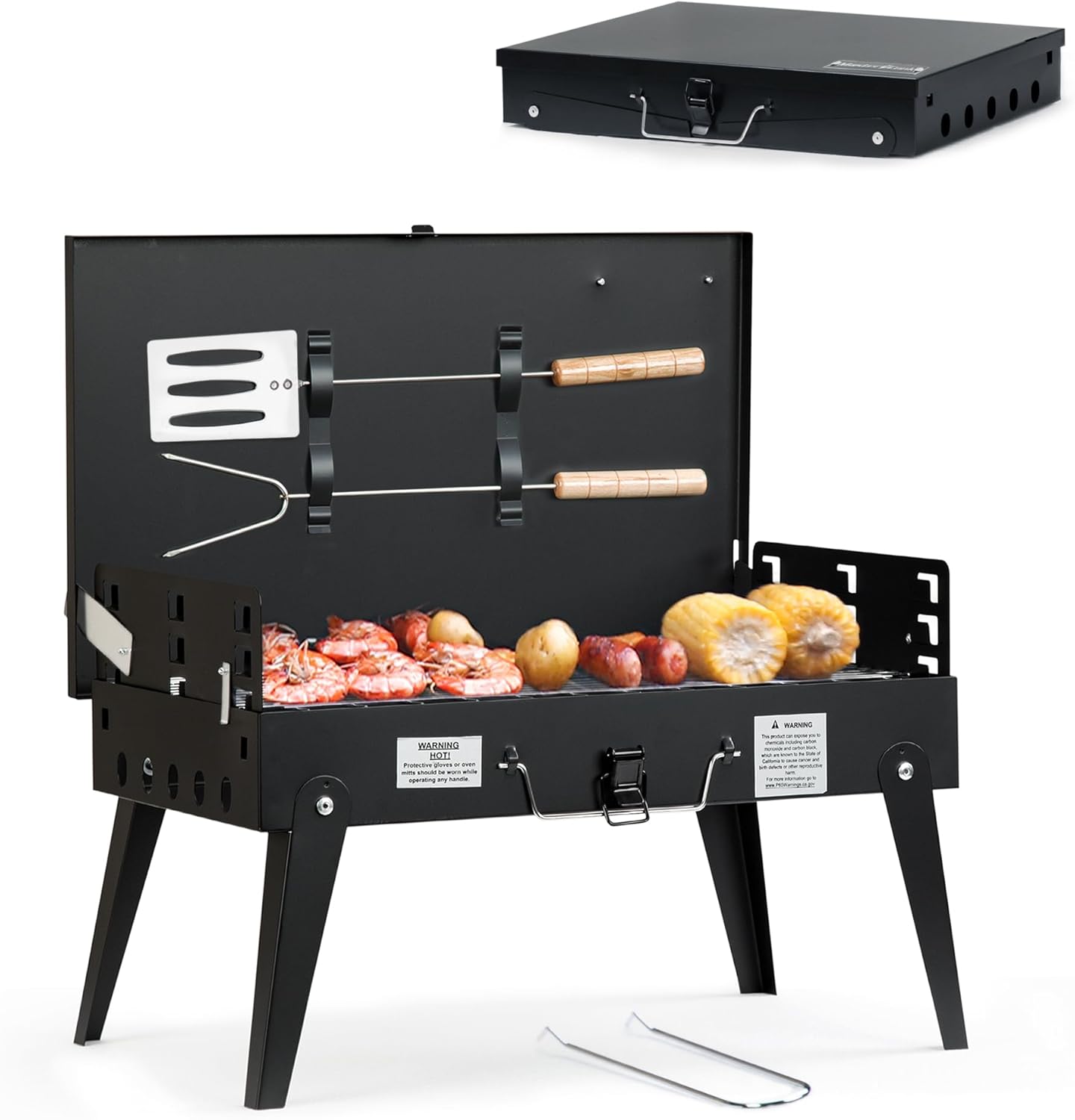 MASTER COOK Portable Charcoal Grill, Foldable BBQ Grill Kit Easy to Carry, Mini Tabletop Grill for Outdoor Camping, Patio and Picnic, 17.1”*10.8”*2.5”