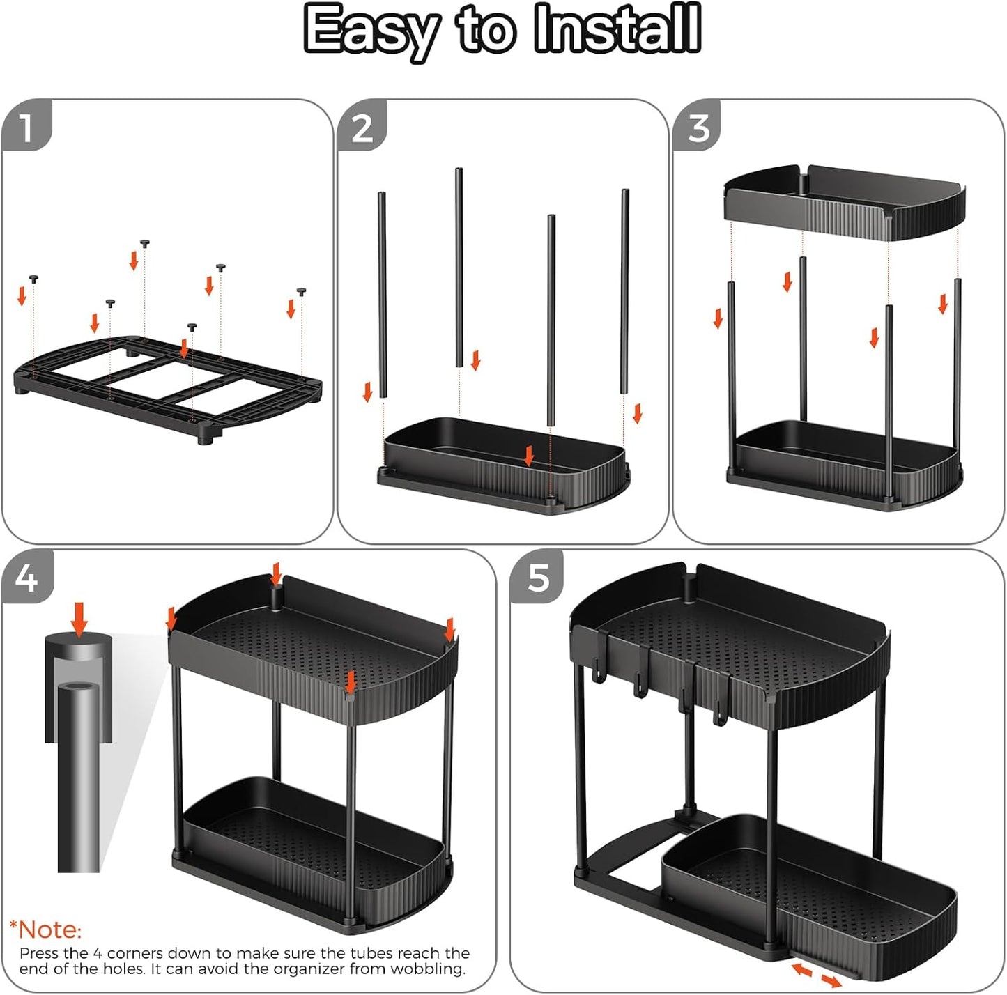Multi-Purpose Pull-Out Storage Organizers, Under Sink/Cabinet Organizers and Storage for Bathroom & Kitchen, Black, 12.8 Inches, 2 Packs
