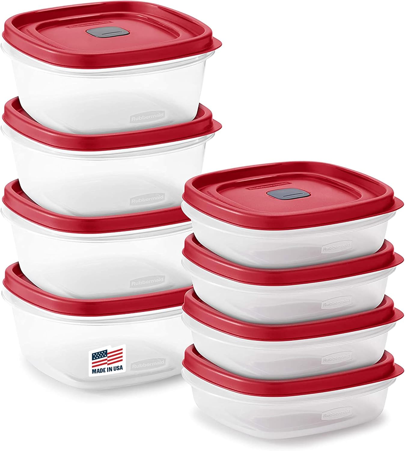 Rubbermaid 16-Piece BPA-Free Plastic Food Storage Set, Red Vented Lids - Microwave, Dishwasher Safe: Perfect for Meal Prep, Leftovers, and Kitchen Organization