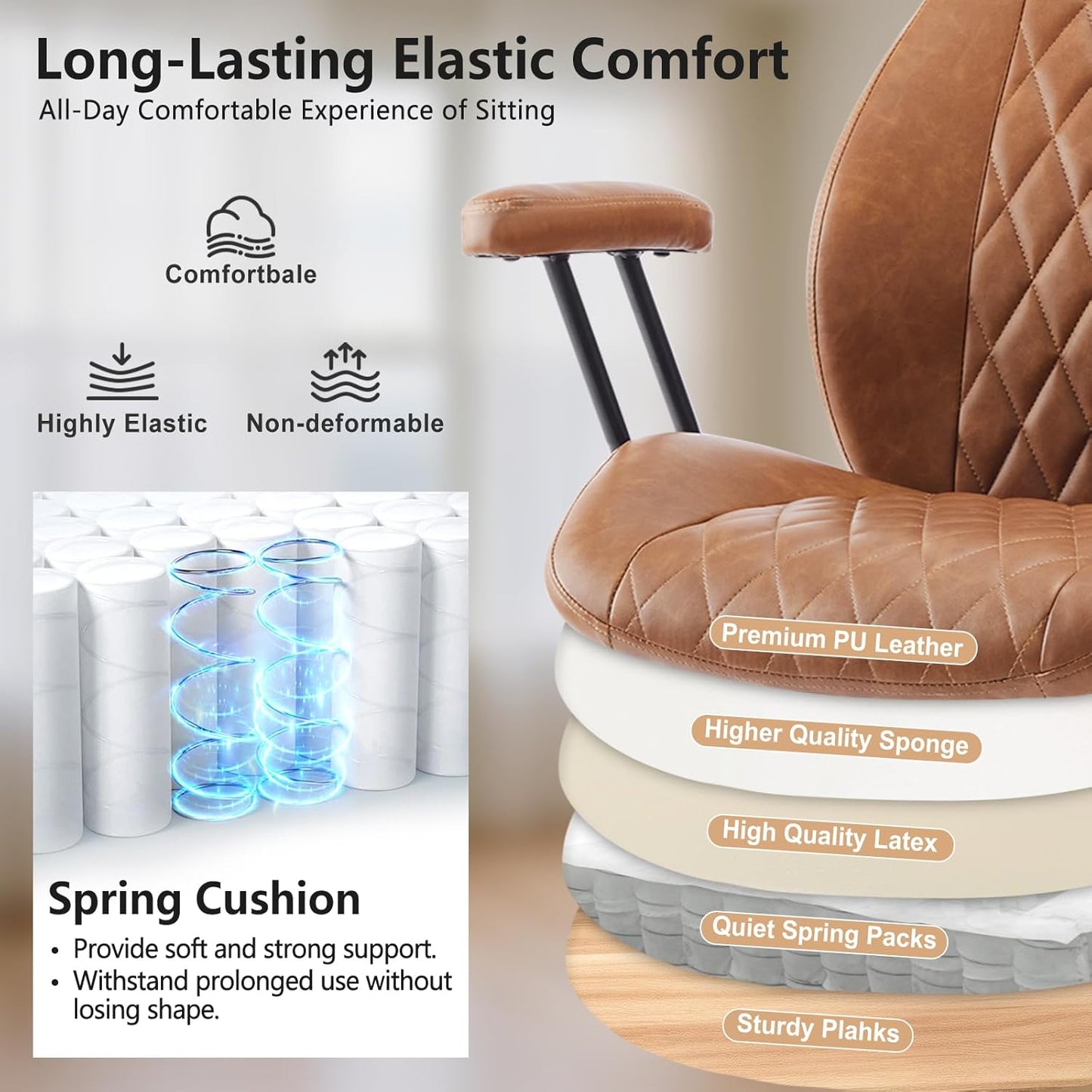 YFO Home Office Desk Chair Office Rubber Casters Ergonomic Computer Chair with Lumbar Support Adjustable Height Rolling Swivel Executive Task Armrests Chair, Brown Leather