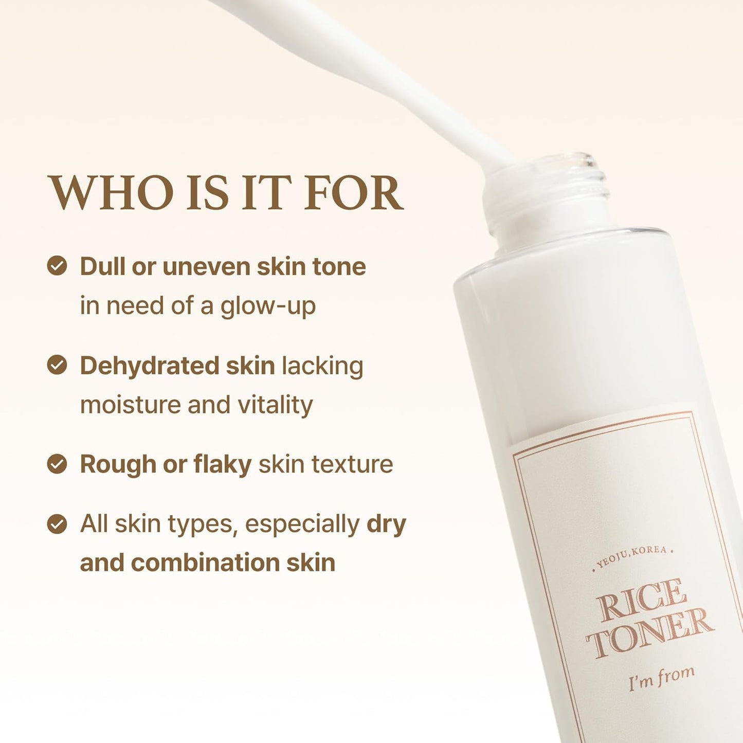 I'm from Rice Toner for Sensitive Skin, Rice Extract from Korea, Glow Essence with Niacinamide, Hydrating, Vegan, Alcohol Free, Fragrance Free, Peta Approved, K Beauty Toner, 5.07 Fl Oz