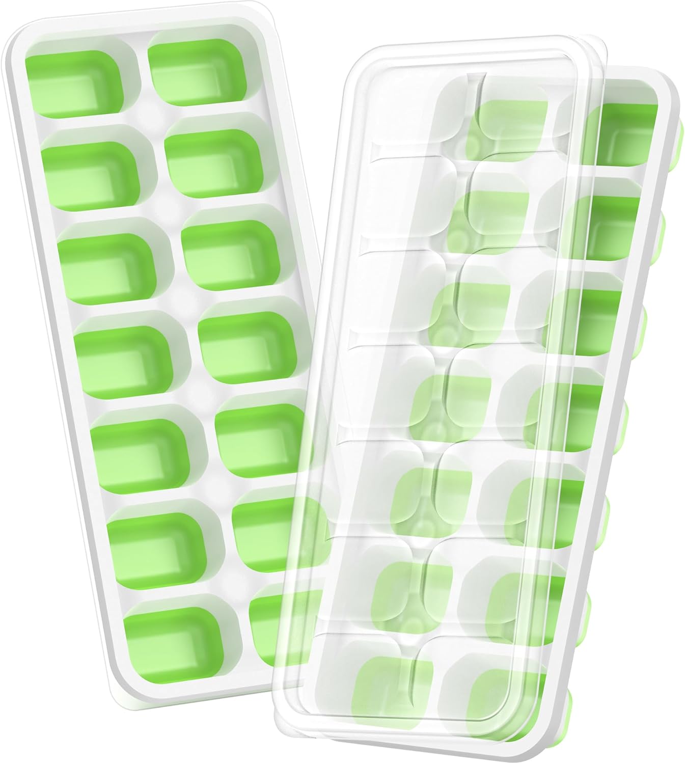 Ice Cube Tray with Lid, 2 Packs 28 Cubes Durable Stackable Ice Cube Trays for Freezer with Removable Lids, Easy-Release Plastic & Silicone Ice Tray for Cocktail, Coffee