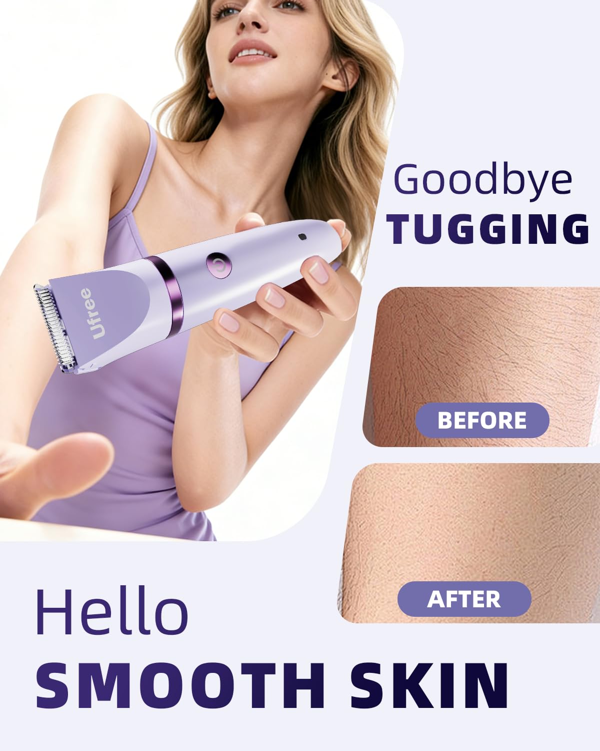 Ufree Bikini Trimmer Electric Razors for Women, Rechargeable Pubic Body Hair Trimmer Electric Shaver for Legs Body Hair, Bikini Shaver IPX7 Waterproof, Gifts for Women, Purple