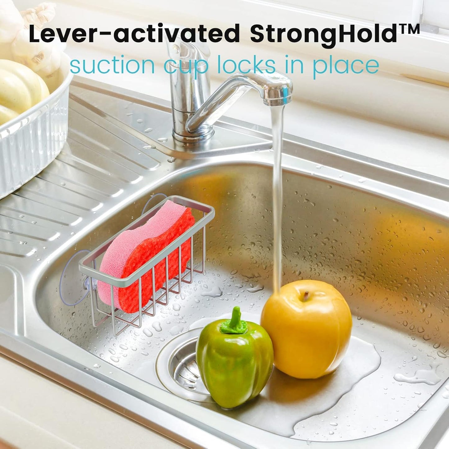 Sponge Holder for Kitchen Sink, Kitchen Sink Sponge Holder,Sink Caddy,Dish Soap Holder (Mat Silver)