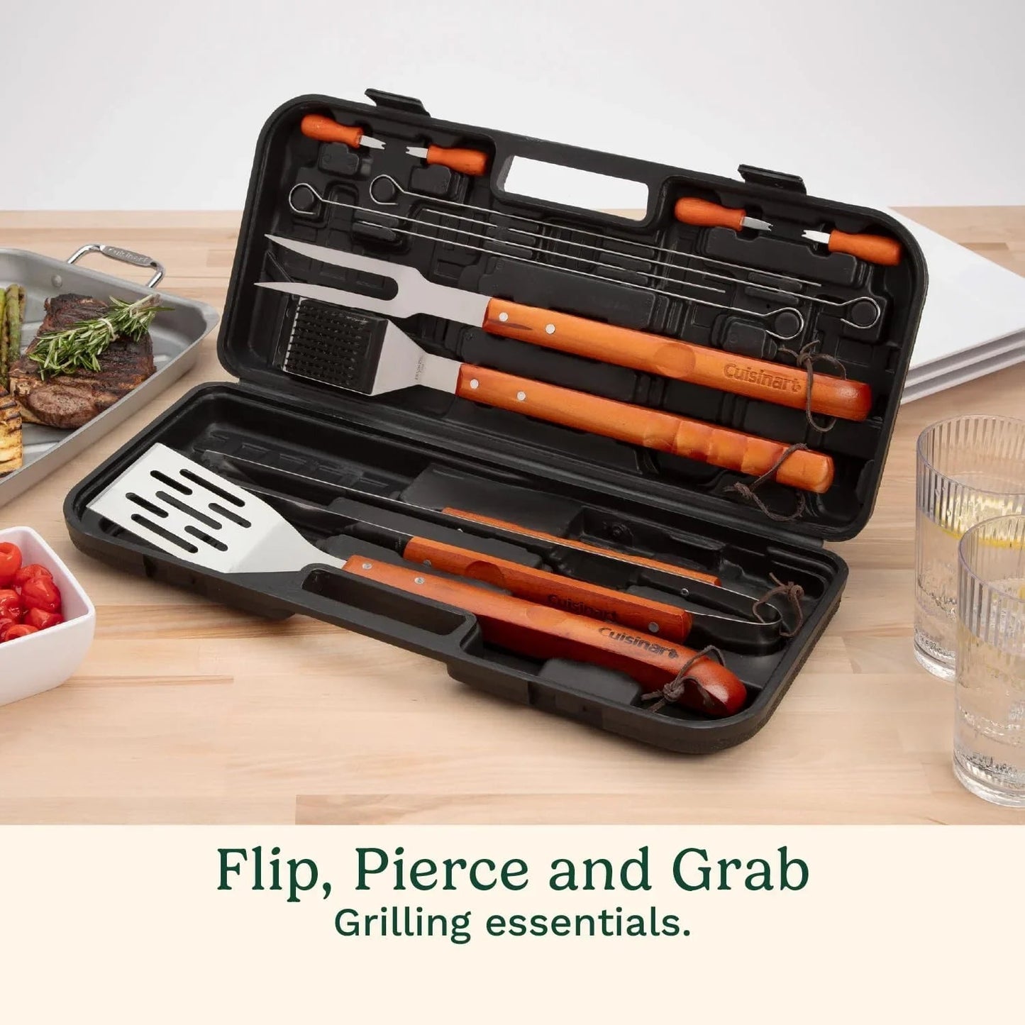 Cuisinart 13-Piece Grill Tool Set, Stainless-Steel BBQ Utensils & Accessories - Cart Shape