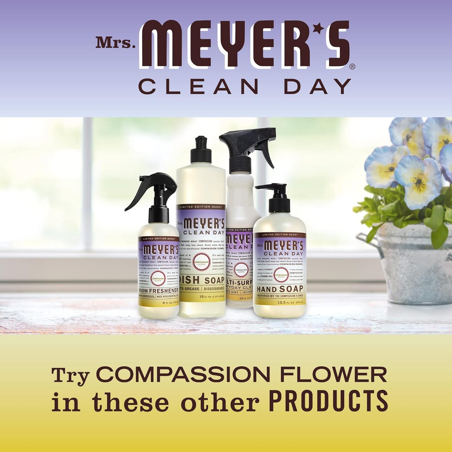 MRS. MEYER'S CLEAN DAY Liquid Dish Soap, Biodegradable Formula, Compassion Flower, 16 fl. oz - Pack of 3