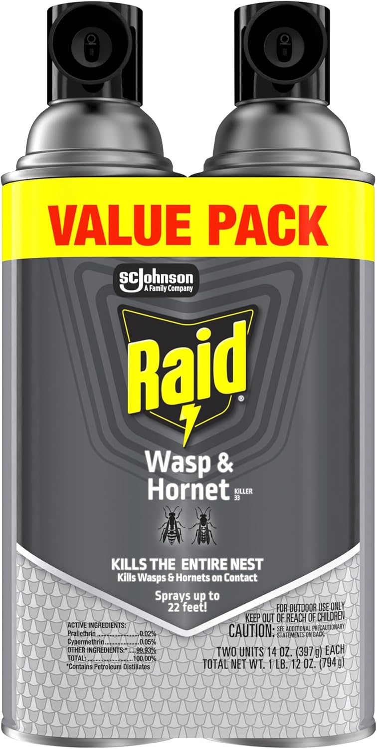 Raid Wasp & Hornet Killer Spray, Bug Killer Kills the Entire Nest, 14 Oz, 2 Count