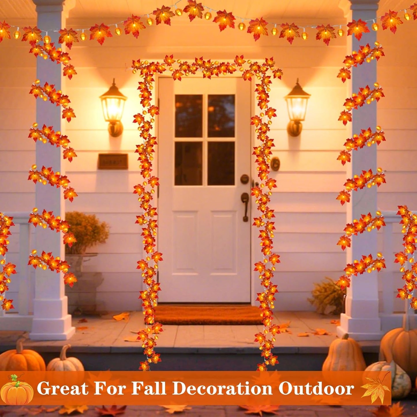 3 Pack Fall Garland with Pumpkin Lights & Enlarged Maple Fall Halloween String Lights Pumpkin Decor, 30Ft 60LED Waterproof Battery Operated Fall Decorations for Home Thanksgiving Decor Indoor Outdoor