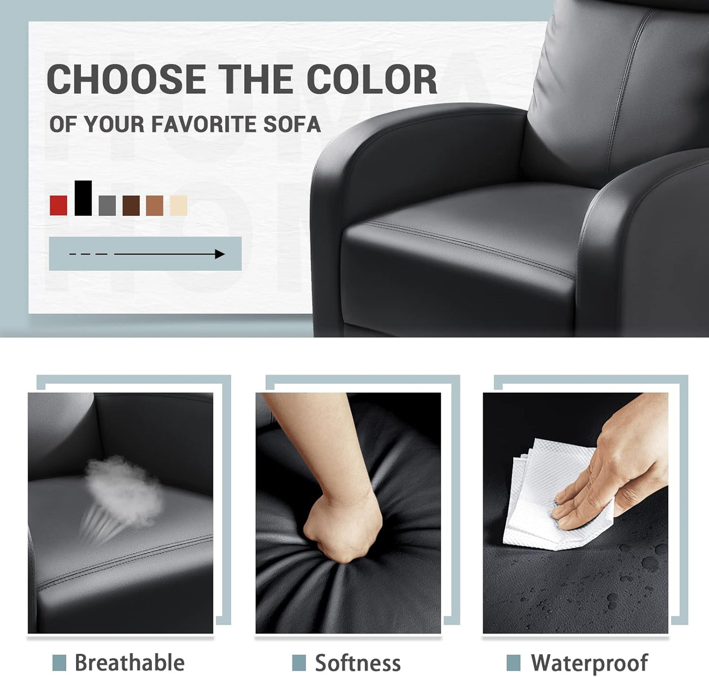 Homall Modern Recliner Chair Padded Seat Pu Leather for Living Room Single Sofa Recliner Seat Club Chair Home Theater Seating (Black)