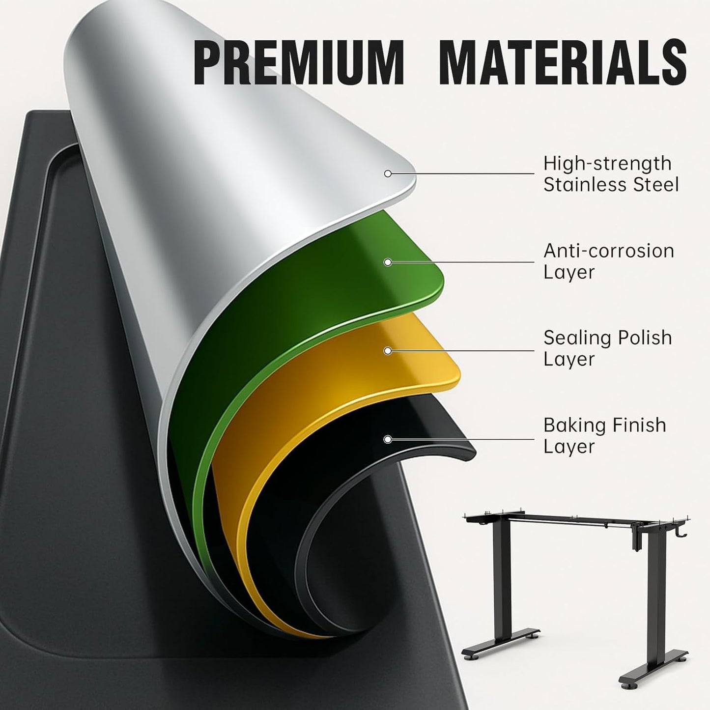 Veken 47.2" Standing Desk, Adjustable Height Office Desk with Wood Desktop, Computer Table for Home Work, Study and Gaming, Small Spaces, Modern Furniture,Brown