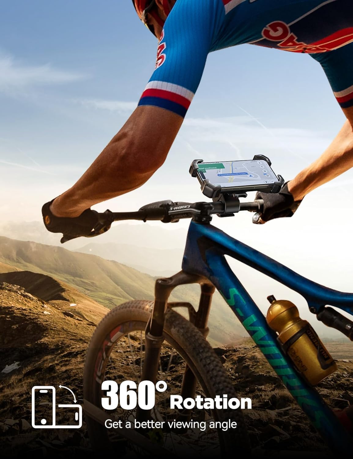 JOYROOM Motorcycle Phone Mount, 1s Auto Lock 100mph Military Anti-Shake Bike Phone Holder for Bicycle, 10s Quick Install Handlebar Phone Mount, Compatible with iPhone, Samsung, All Cell Phone