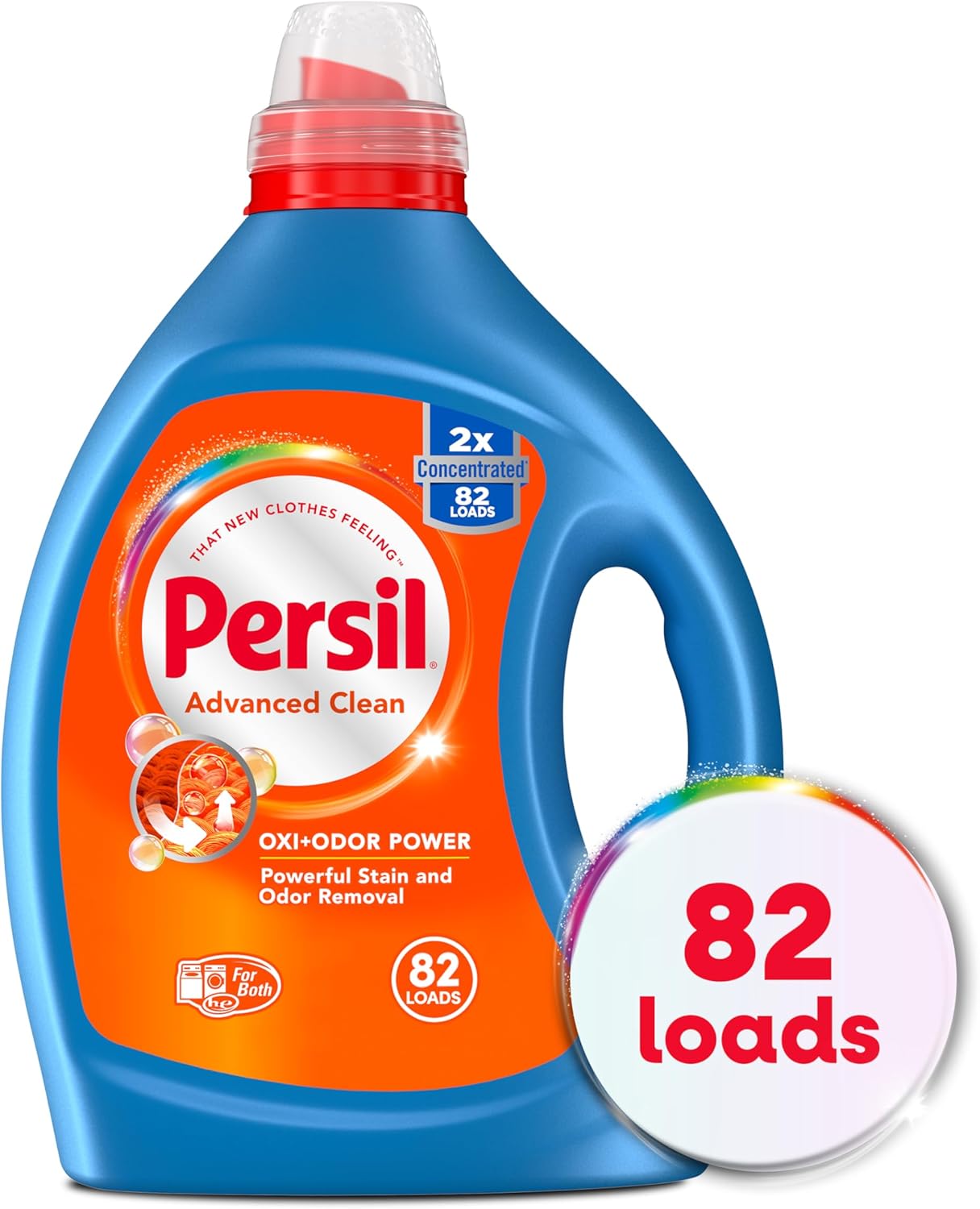Persil Advanced Clean Oxi+Odor Power, Liquid Laundry Detergent, High Efficiency (HE), Deep Stain Removal, 2X Concentrated, 82.5 fl oz, 82 Loads