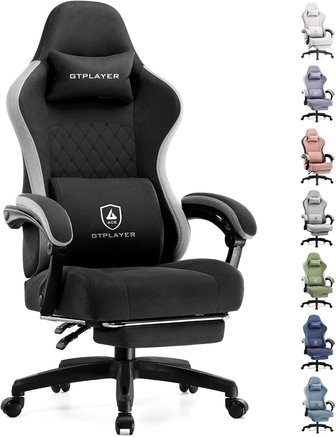 GTPLAYER Gaming Chair, Computer Office Chair with Pocket Spring Cushion, Linkage Armrests and Footrest, High Back Ergonomic Computer Chair with Lumbar Support Task Chair with Footrest(Black)