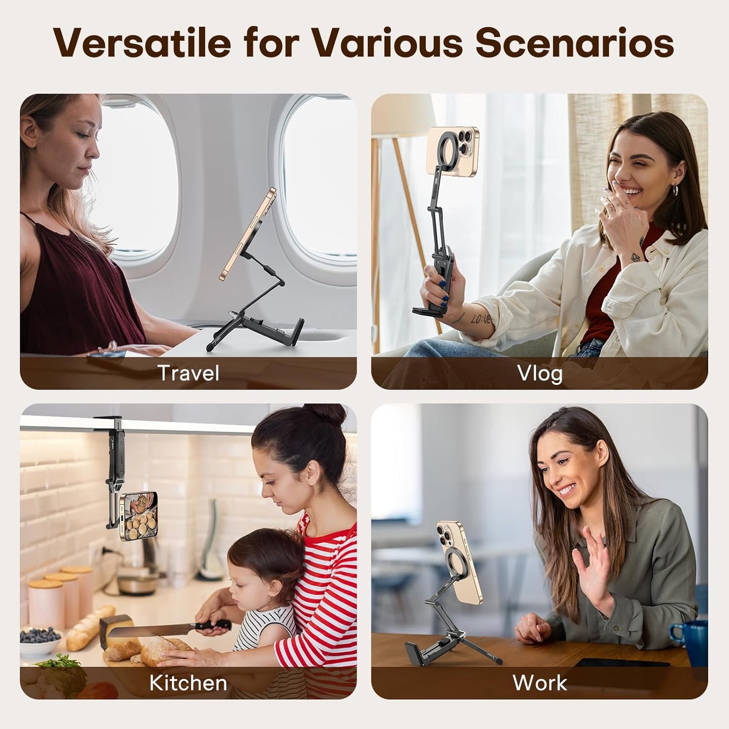 OMOTON 360°Rotating for MagSafe Tripod Mount, Adjustable Aluminum Magnetic Phone Tripod for iPhone 17/16/15/14 Pro Max Air, Foldable Cell Phone Stand Fits Vlog, Gym, Travel Essentials Accessories