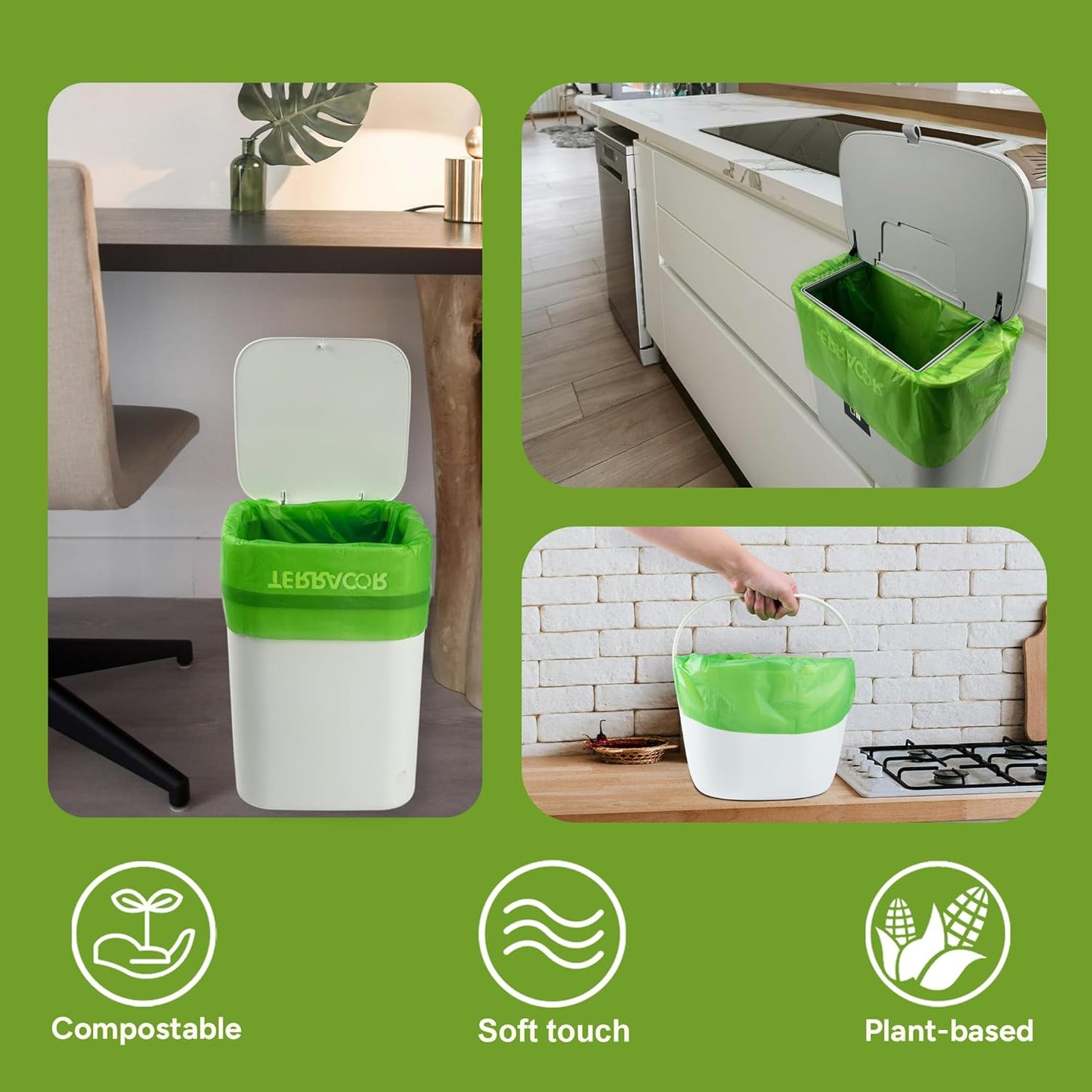 3 Gallon Compostable Trash Bags, 100 Bags Compost Bags for Countertop Bin, BPI Certified and Meet The ASTM D6400 Standard