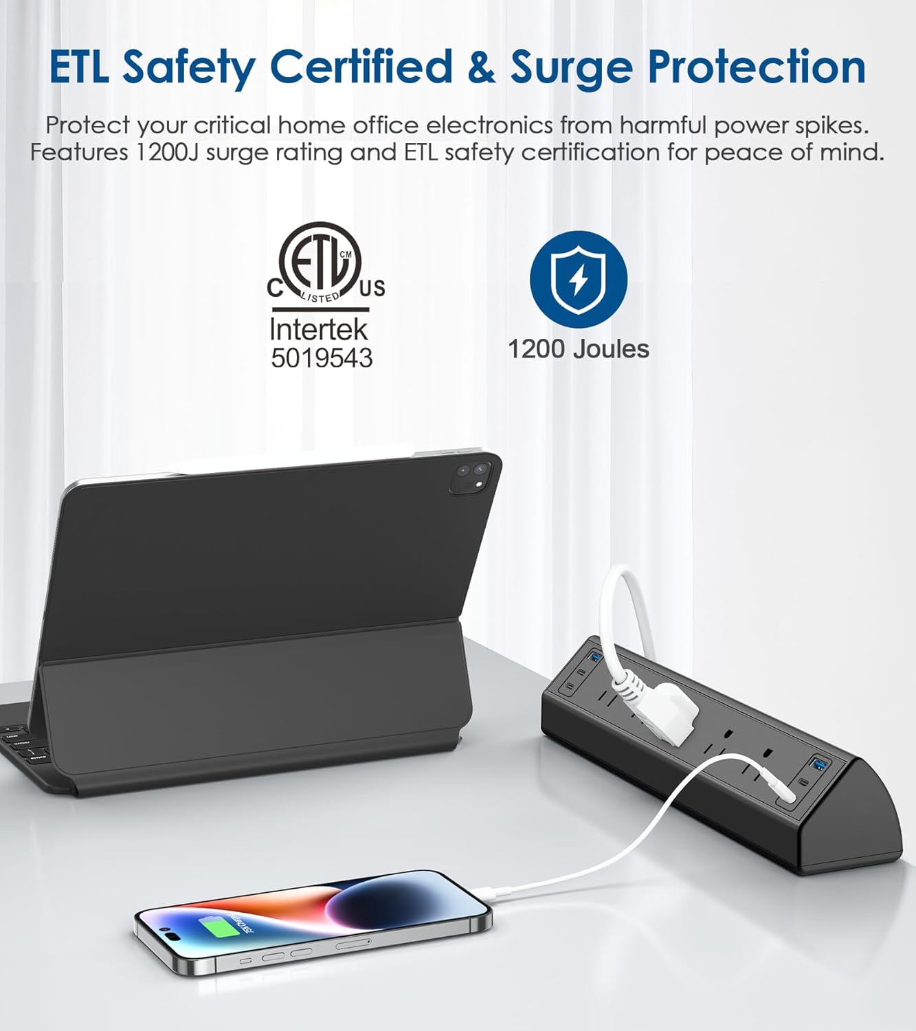 Jgstkcity Desk Clamp Power Strip USB C,40W Total Fast Charging Station,4 PD 20W USB C Ports,Desk Edge Mount Surge Protector,5 Outlets,Fit 1.96" Tabletop Edge,ETL Listed