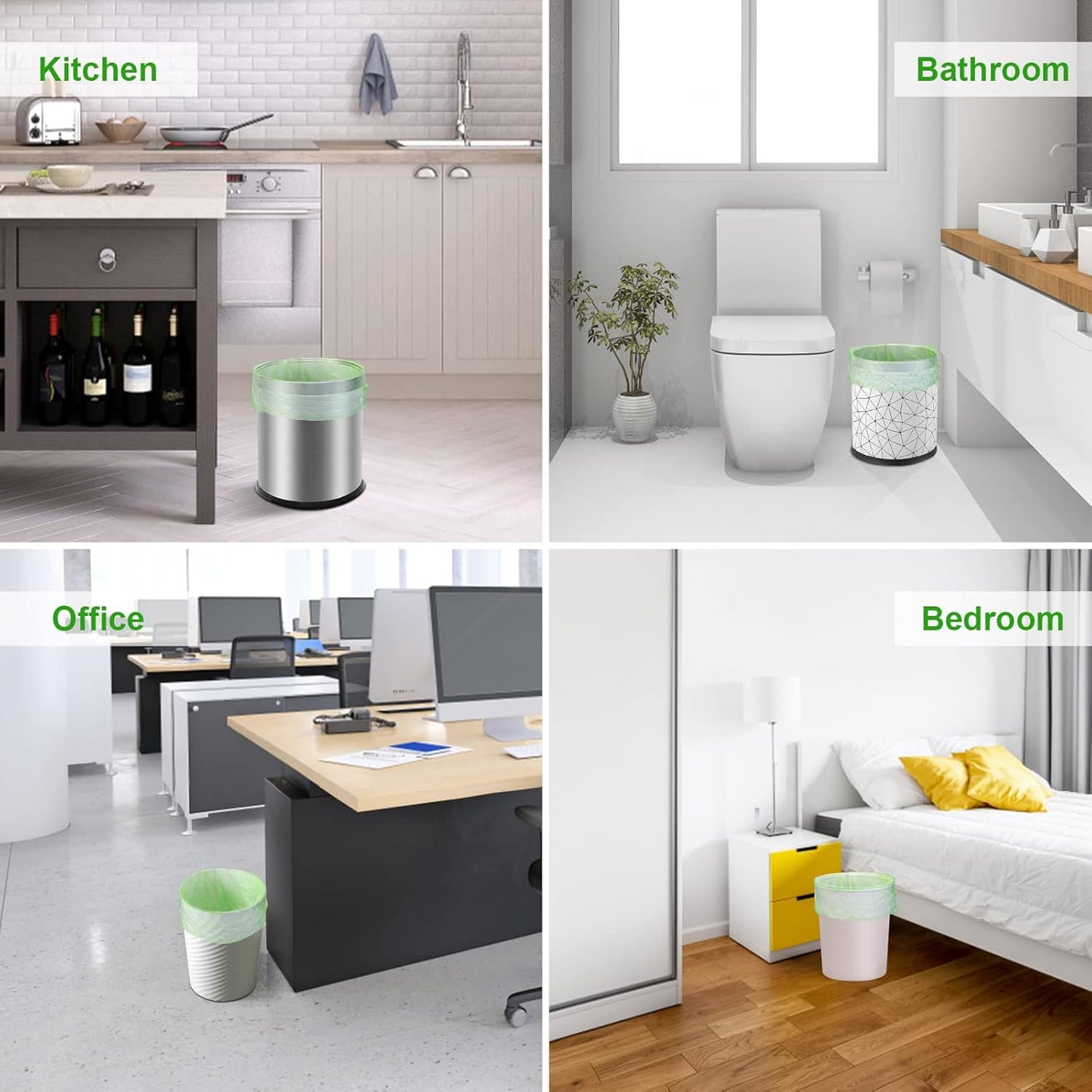 Small Trash Bags 4-6 Gallon, Inwaysin 200 Count Biodegradable Trash Bags 4 Gallon, Extra Strong Small Garbage Bags Unscented, Size Expanded, Green, for Bathroom Bedroom Office Kitchen Trash Can