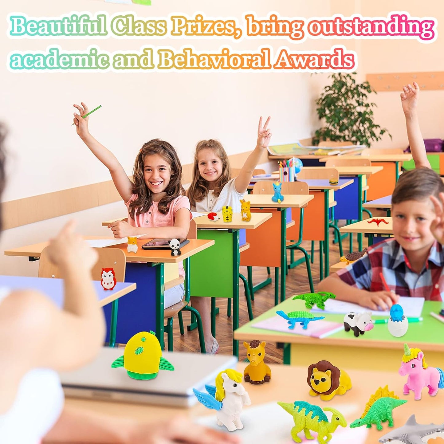 60Pcs Animal Erasers Desk Pets for Kids Animal Pencil Erasers Bulk Puzzle Eraser Toys Gifts for Classroom Prizes,Game Reward,Treasure Box,Easter Egg Fillers,Goodie Bag Stuffers,Party Favors