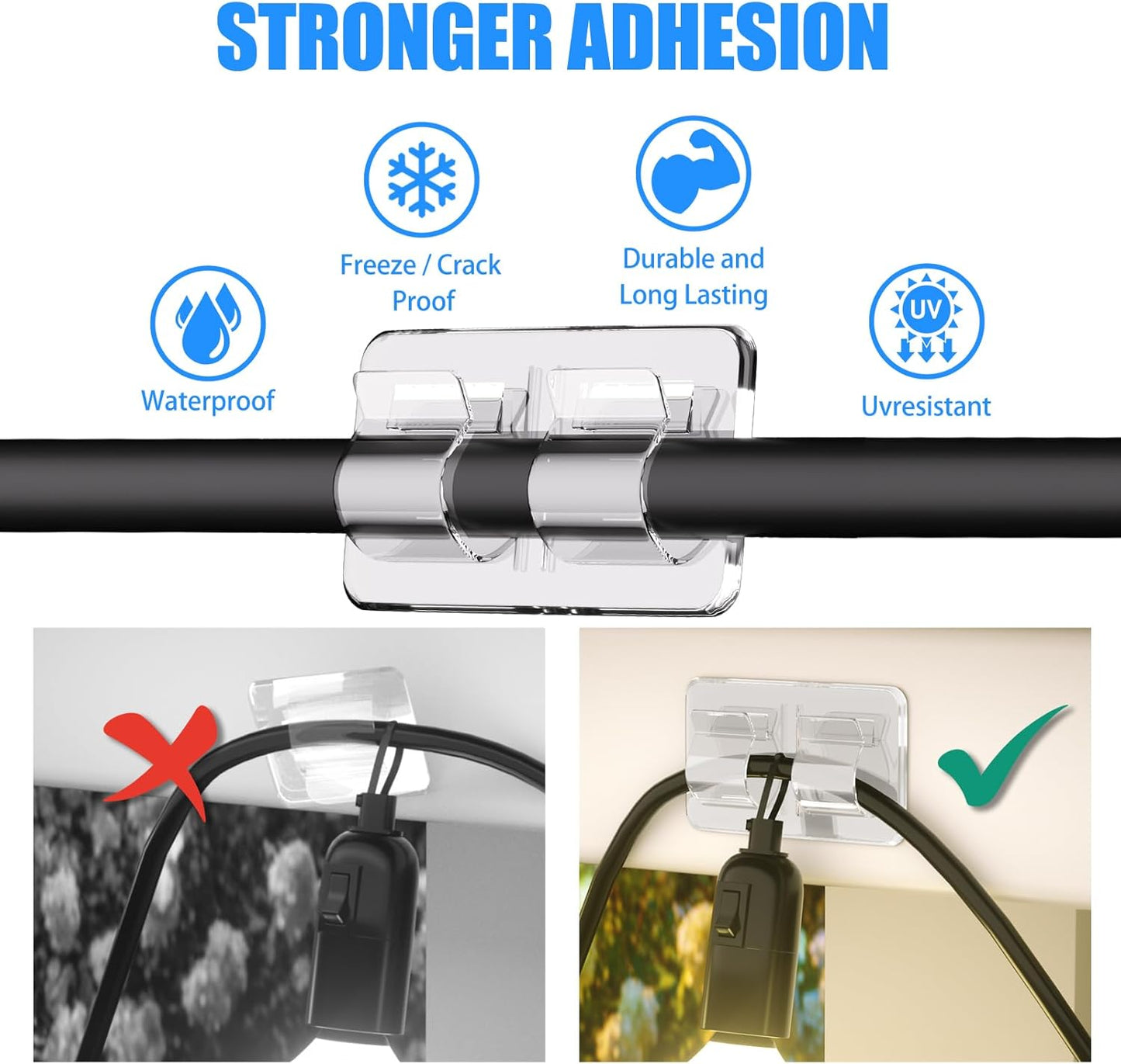 Hooks for Outdoor String Lights Clips: 25Pcs Heavy Duty Cable Clips with Waterproof Adhesive Strips for Hanging Christmas Light