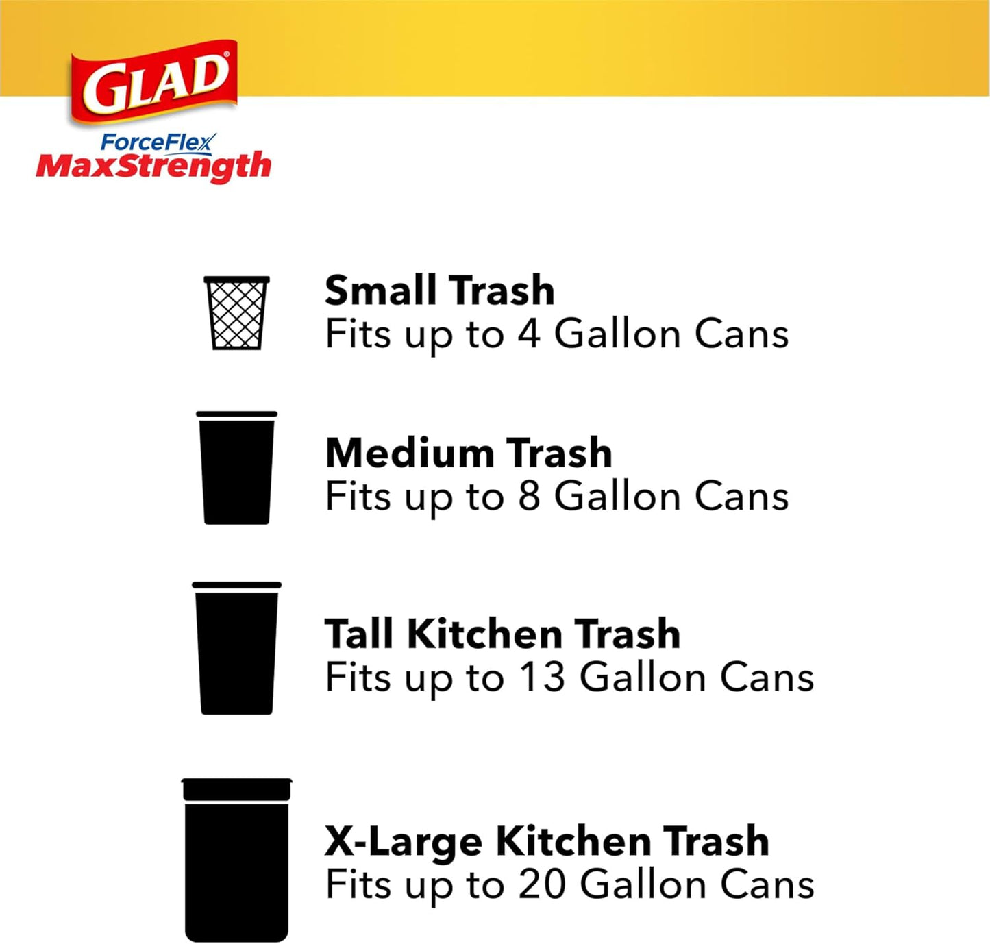 Glad ForceFlex MaxStrength Tall Kitchen Drawstring Trash Bags, 13 Gal, 90 Ct (Package May Vary)