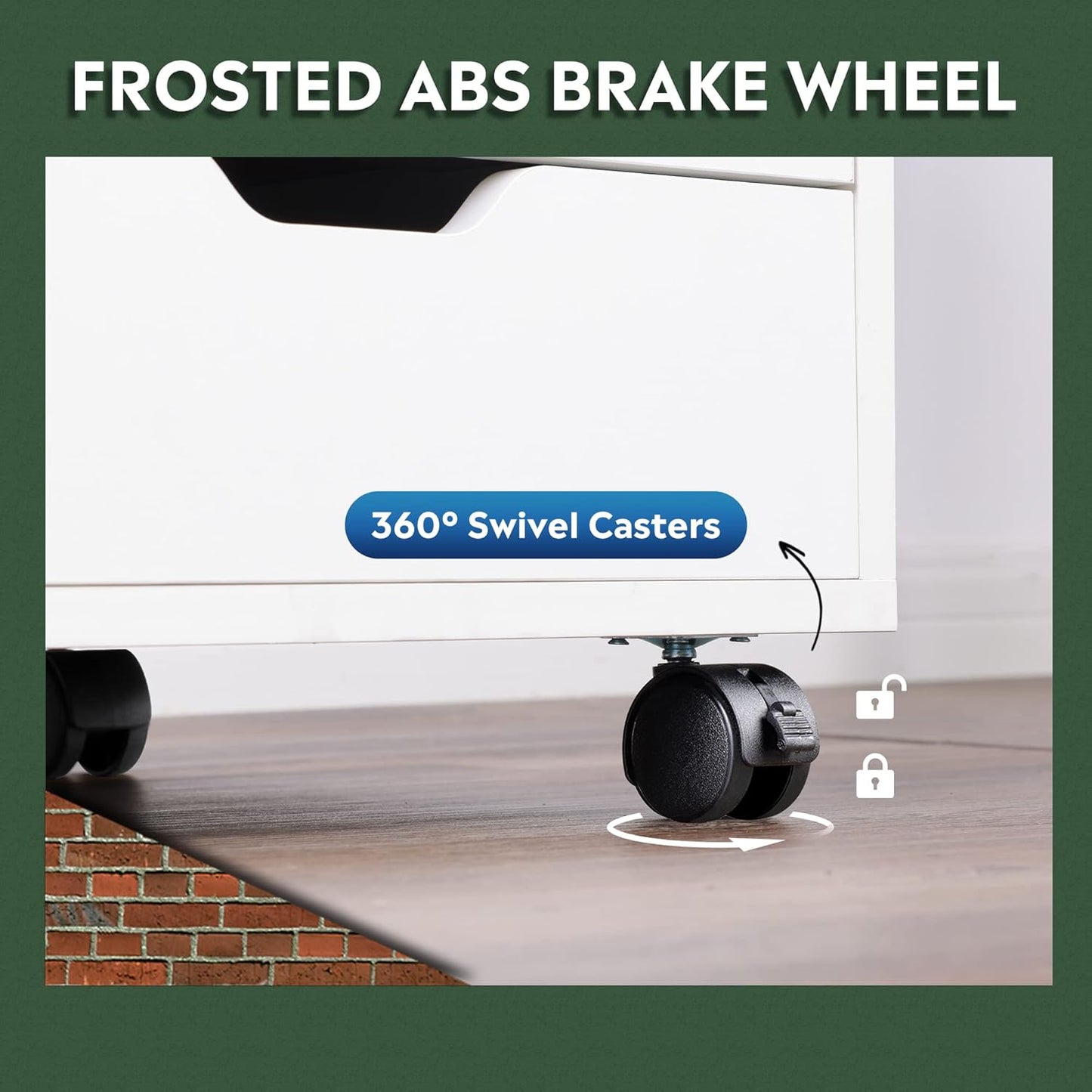 DEVAISE 5-Drawer Wood Drawer Cabinet, Office Storage Cabinet with Adjustable Shelf & Wheels, Printer Stand for Home Office, White