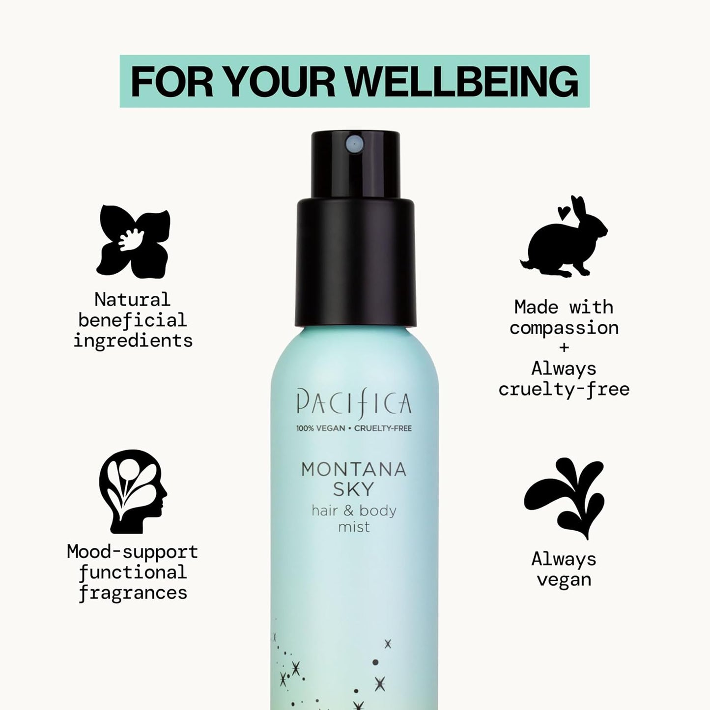 Pacifica Hair Mist Perfume & Full Body Spray for Women - Montana Sky Body Mist Fragrance w/Cedarwood, Elderflower, Black Pepper, Sage & Sandalwood Clean Beauty Alcohol-Free, Vegan & Cruelty-Free 5 oz - Cart Shape