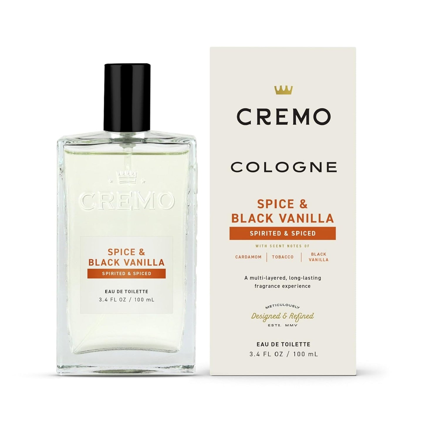 Cremo Cologne for Men - Spice & Black Vanilla Mens Cologne Spray - An Explosion of Vibrant Spices, Dark Woods and Black Vanilla, Fragrances For Men, 3.4 Fl Oz - Cart Shape