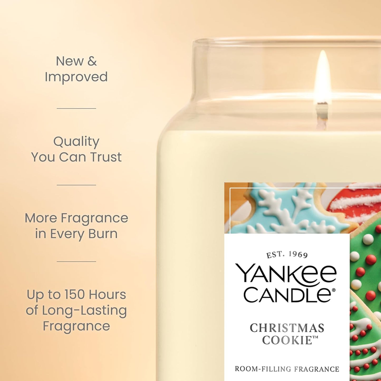 Yankee Candle Large Jar Scented Candle with up to 150 Hour Burn Time, Premium Plant Wax Blend for Consistent Burn, 22 oz Jar Candle with Room Filling Fragrance, Christmas Cookie