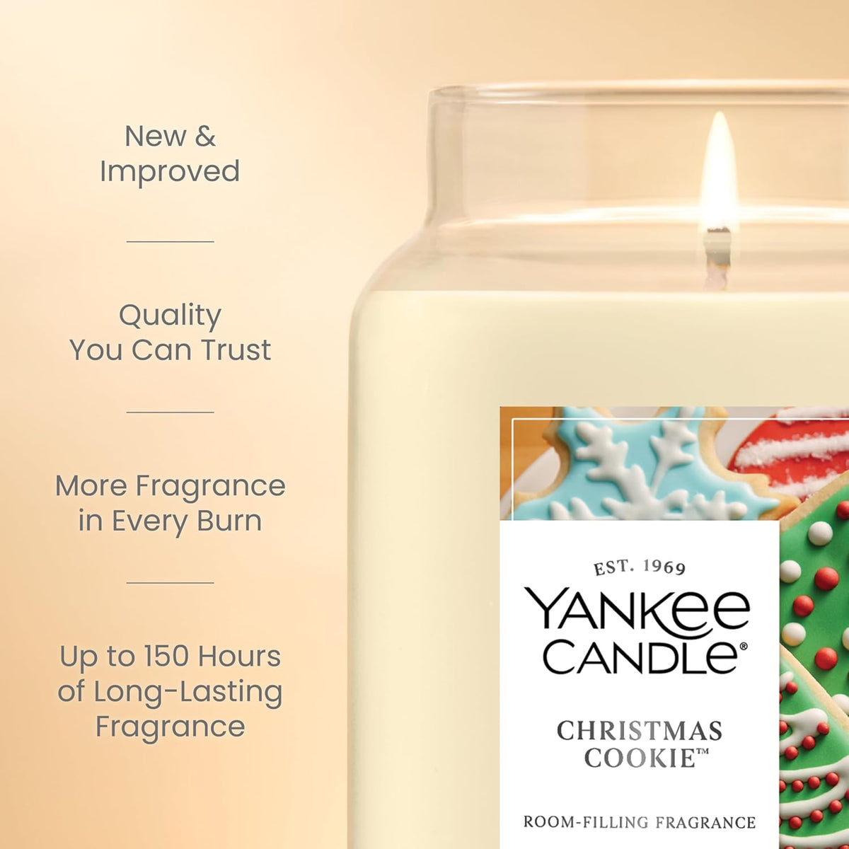 Yankee Candle Large Jar Scented Candle with up to 150 Hour Burn Time, Premium Plant Wax Blend for Consistent Burn, 22 oz Jar Candle with Room Filling Fragrance, Christmas Cookie
