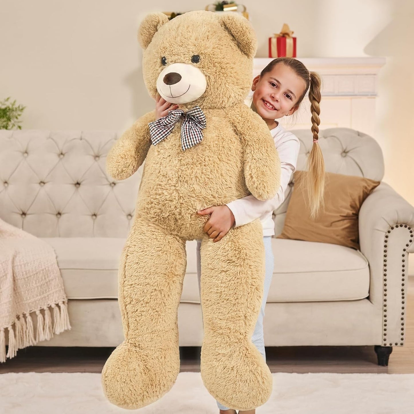 MaoGoLan Giant Teddy Bear 4 Feet,Adorable and Cuddly Big Bear Stuffed Animal 47", Classic Teddy Bear Plush Gift Decoration for Baby Shower,Party,Birthday,Valentines Day,Tan