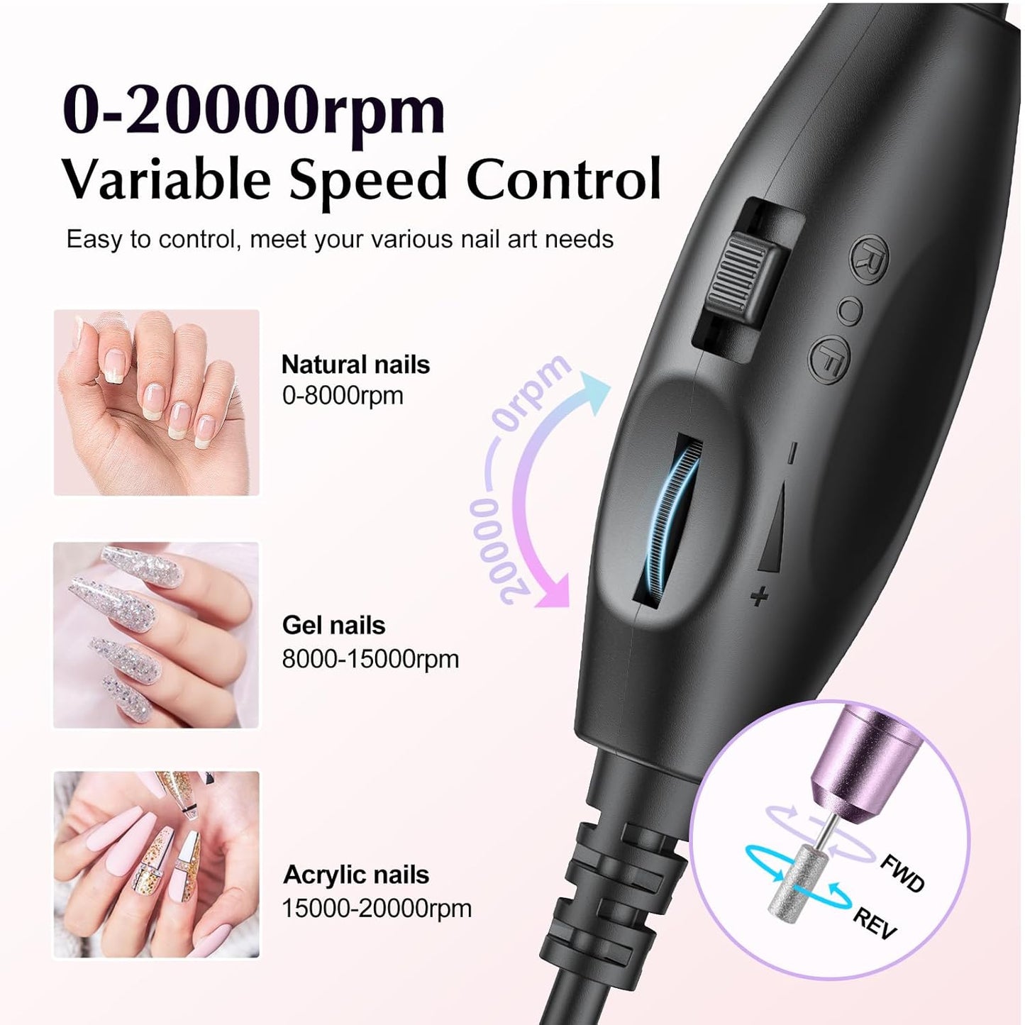 COSLUS C40 Electric Nail Drill File Professional: for Acrylic Gel Dip Powder Nails Portable Nail Machine Kit Manicure Pedicure Tools Polishing Set with Nail Drill Bits Sanding Bands