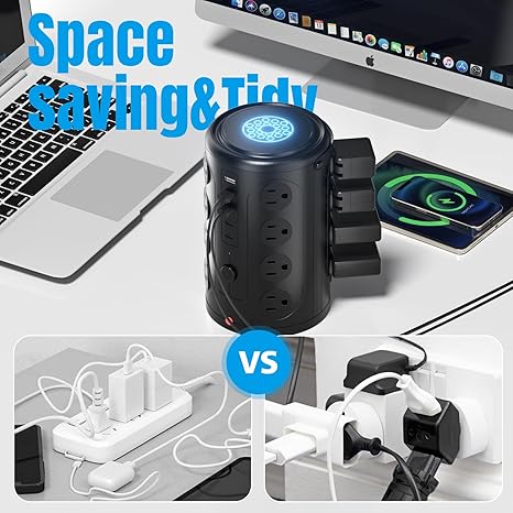 21 in 1 Tower Power Strip Surge Protector with 16 Outlets and 5 USB Ports (2 USB-C), 6FT Extension.