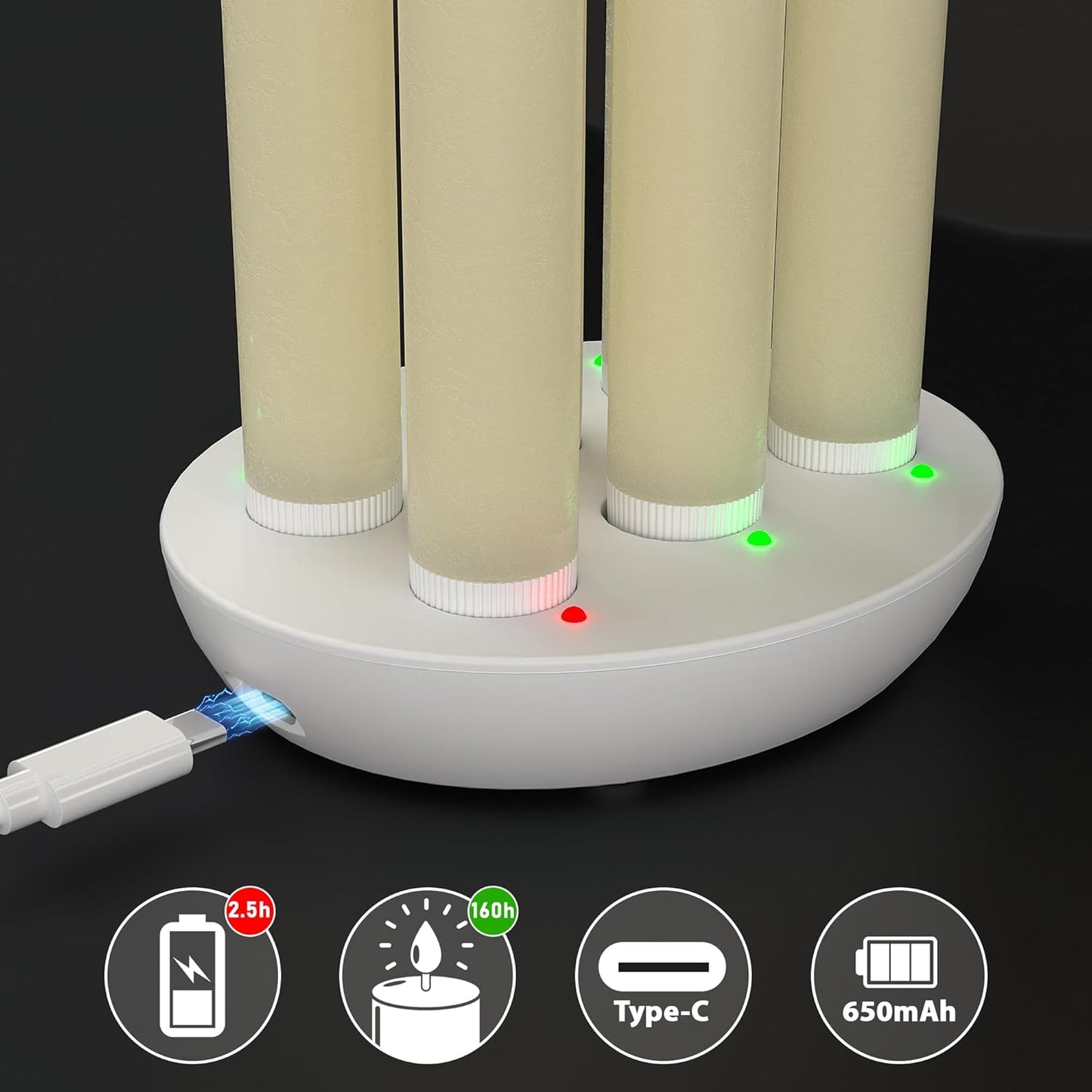 Rechargeable Flameless Taper Candles with Charging Station, 6 Pcs Real Wax LED Taper Candles Flickering with Remote&Timer, 3D Flame Battery Candlesticks for Home Wedding Christmas Decor (Ivory)
