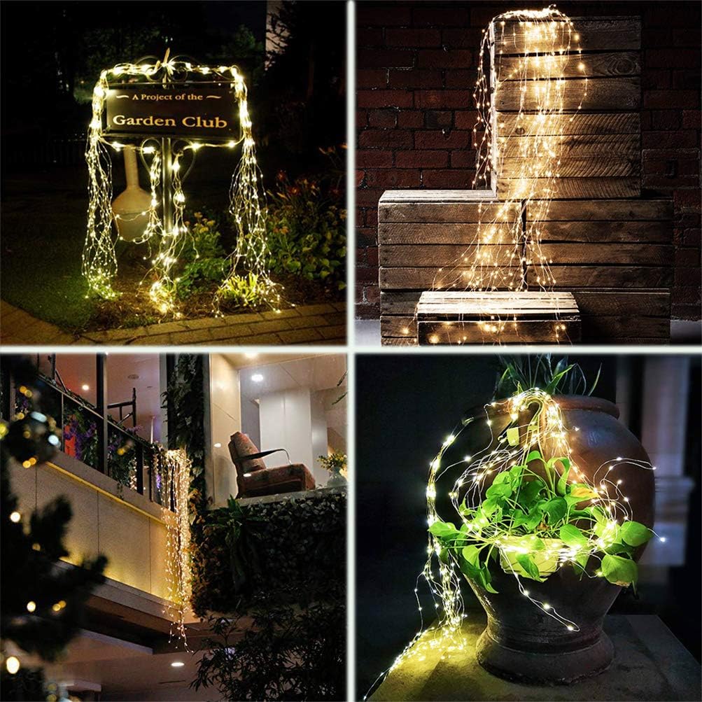 220 LED Solar Firefly Bunch Lights, 8 Flashing Modes, Fairy Copper Wire Waterproof String Light, Decorative Vine Solar Watering Can Light, Outdoor Garden Christmas Decor Lights (Warm White)