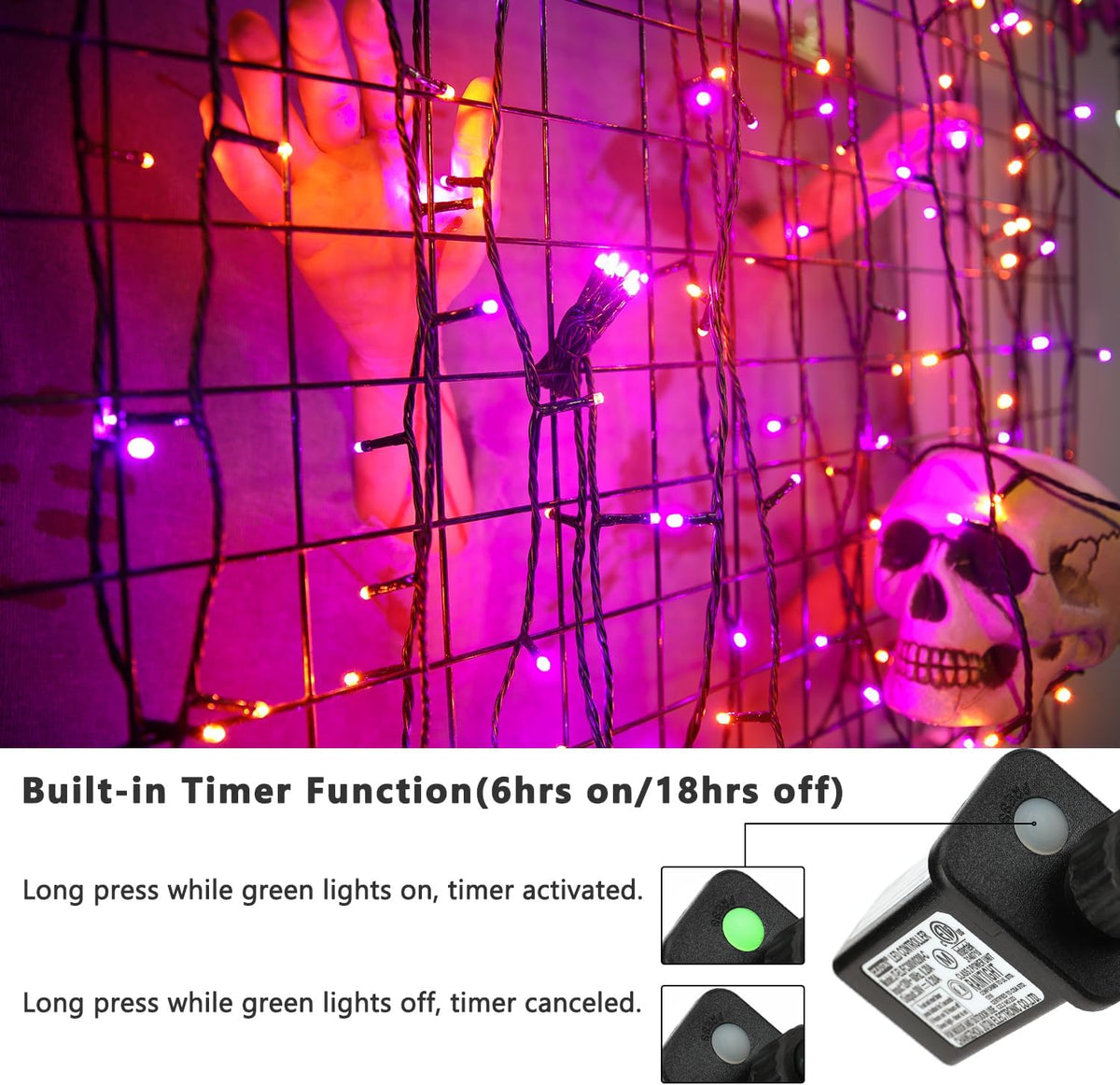 Brizled Halloween Lights String, 164FT 500 LED Halloween Lights, Outdoor Halloween Lights 8 Modes Waterproof, Plug in String Lights for Halloween Thanksgiving Party Tree Indoor Decor (Orange & Purple)