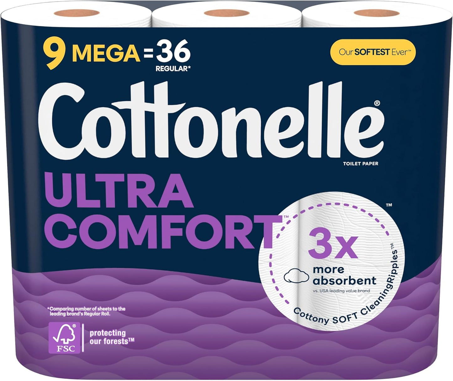 Cottonelle Ultra Comfort Toilet Paper, Strong Toilet Tissue, 9 Mega Rolls