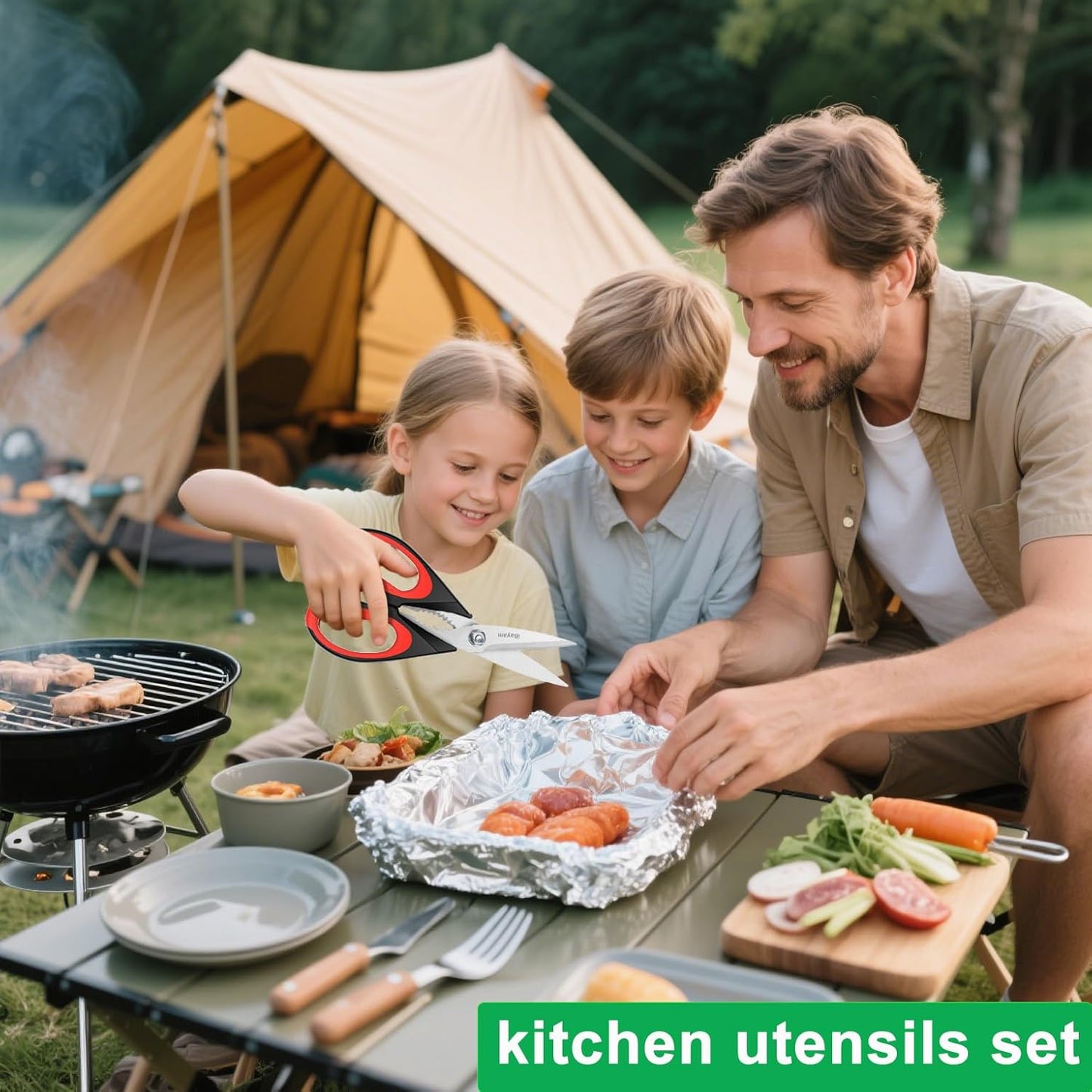 iBayam Kitchen Scissors All Purpose Heavy Duty, Kitchen Utensils Set, Stainless Steel Cooking Utensils Gadgets, Meat Poultry Food Shears Dishwasher Safe Utility Tools Home Gift, with Protective Sheath