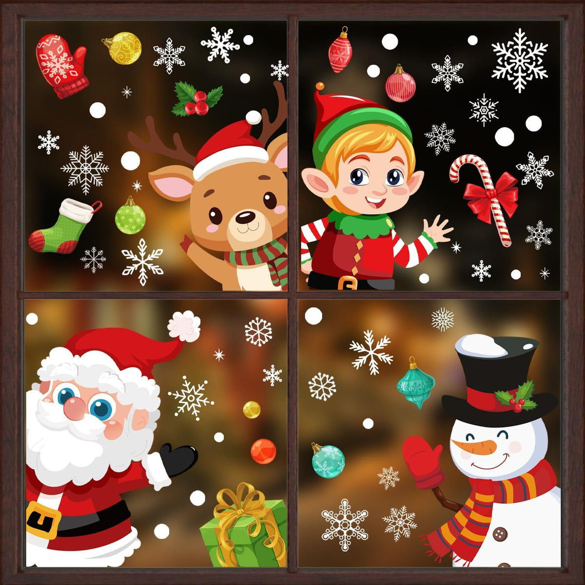 72PCS Christmas Window Clings for Glass Windows,Double Sided Snowflakes Xmas Window Stickers,Reusable Static Santa Claus Reindeer Snowman Christmas Decals,Winter & Holiday Decorations