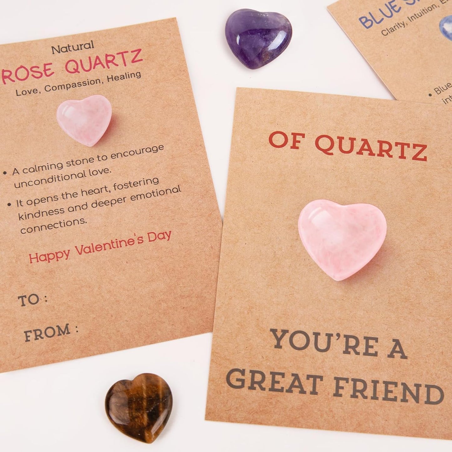 ORIENTAL CHERRY Valentines Day Gifts for Kids - 24 Pack Valentines Cards with Heart-Shape Gems - Valentine Crystals Rock Gift Exchange for Boys Girls Toddlers Class Classroom School Party Favor