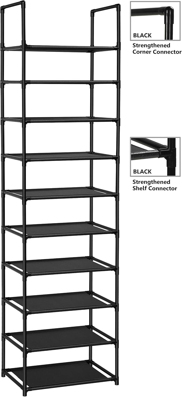 FIDUCIAL HOME 10-Tier Shoe Rack for Closet & Entryway – 20 to 25 Pair Shoe Organizer with Removable Shelves