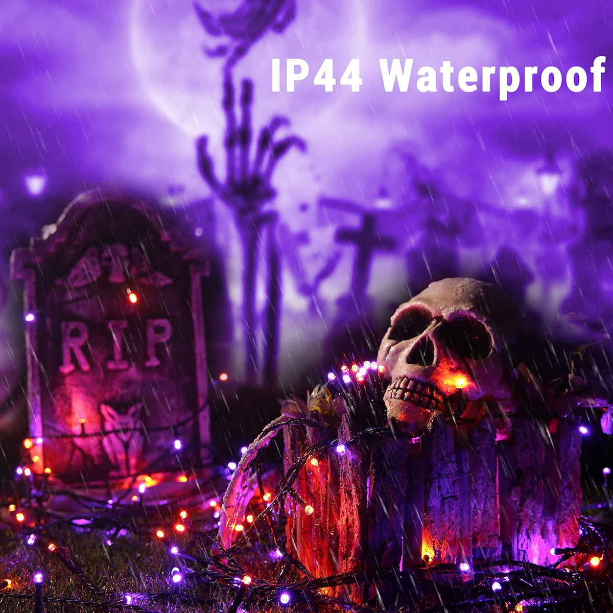 Brizled Halloween Lights String, 164FT 500 LED Halloween Lights, Outdoor Halloween Lights 8 Modes Waterproof, Plug in String Lights for Halloween Thanksgiving Party Tree Indoor Decor (Orange & Purple)
