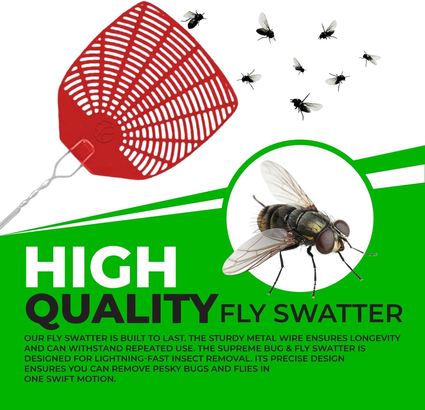 Supreme Bug & Fly Swatter 6-Pack – Braided Metal Handle 6 Pack Fly Swatters, Multi Pack Colors, – for Indoor/Outdoor – Flyswatter