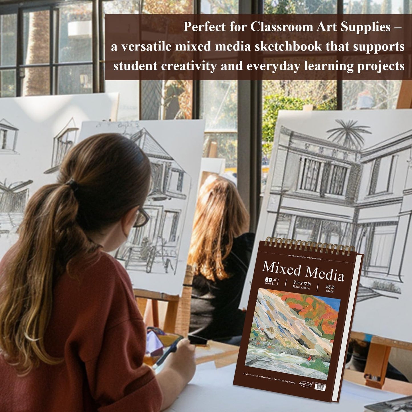 Mixed Media Sketchbook 9" x 12" - Multimedia Sketchbook Hardcover, Spiral Bound, 60 Sheets 98lb/160gsm Mixed Media Paper, Watercolor Sketch Books for Artist Supplies, Painting, Drawing & Art Supplies.