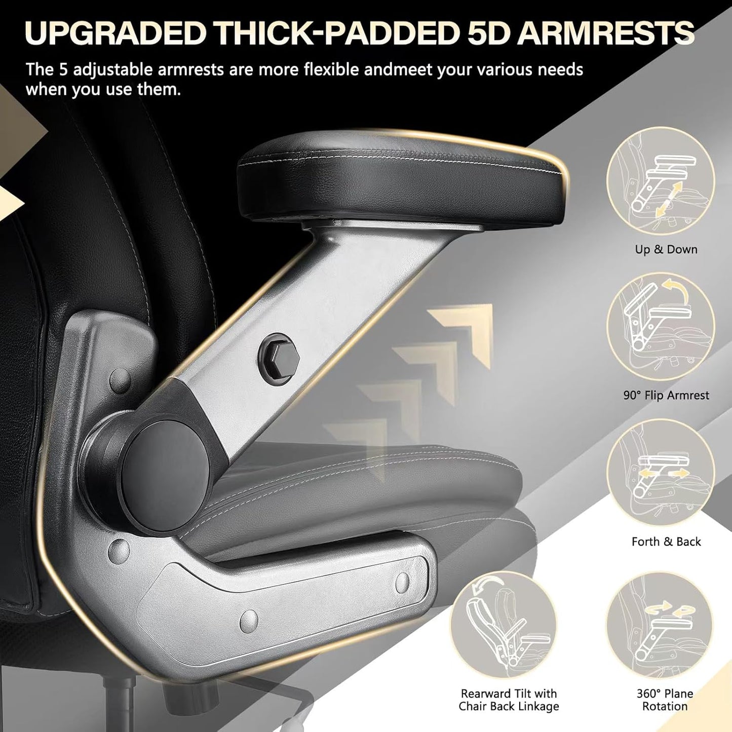 600LBS Large Heavy Duty Office Chair with 5D Flip Arms, Comfy Big and Tall Executive Office Desk Chair with Pocket Spring Cushion,High Back Computer Chair with Lumbar Support,Dual Rubber Wheel