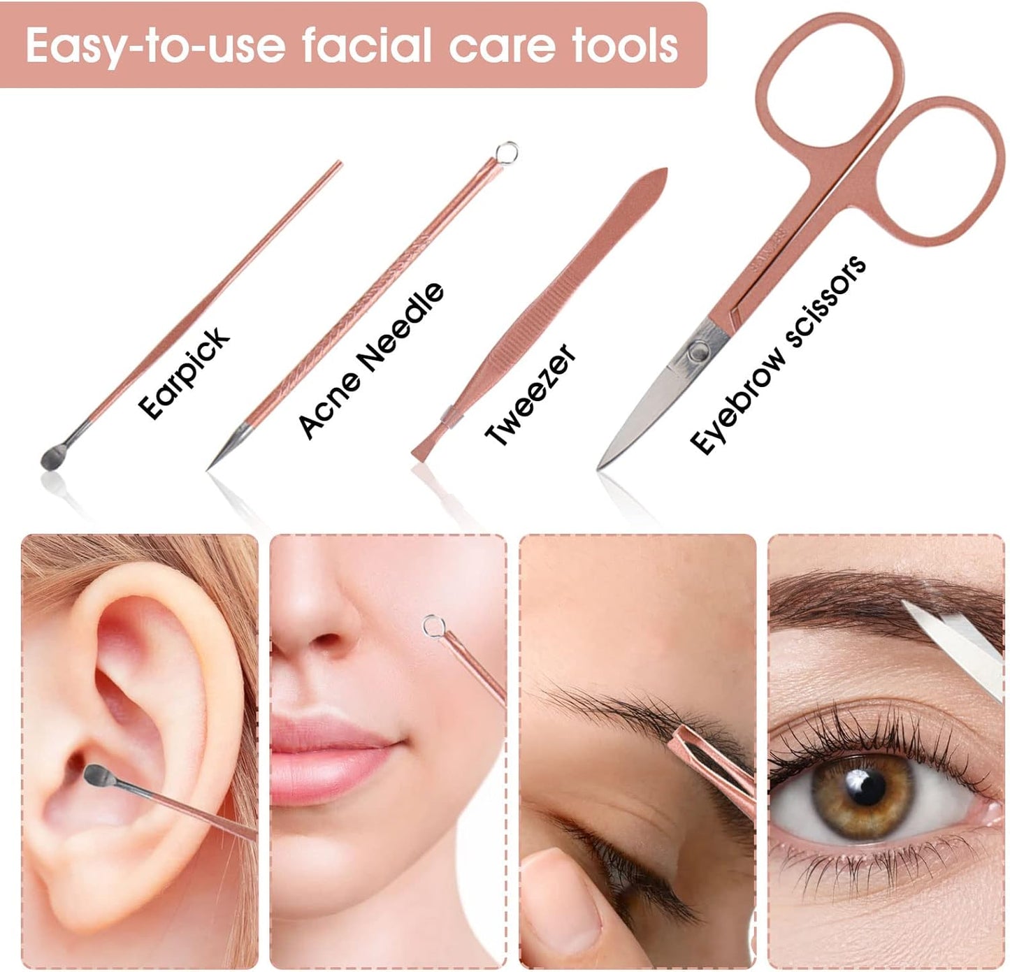 Nail Clippers and Beauty Tool Portable Set Manicure Set 12 in 1, with Pink Leather Bag, Suitable for Home, Workplace, Outdoor Travel, Gift Giving, Salon