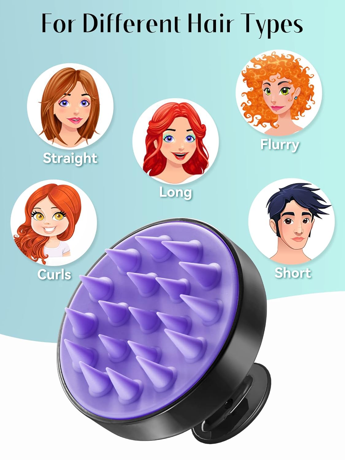 HEETA Scalp Massager Hair Growth, Soft Silicone Scalp Scrubber Shampoo Brush for Exfoliation, Dandruff Removal Head Massage Stress Relax, Wet & Dry Use for Thick Thin Curly Hair Care, Black