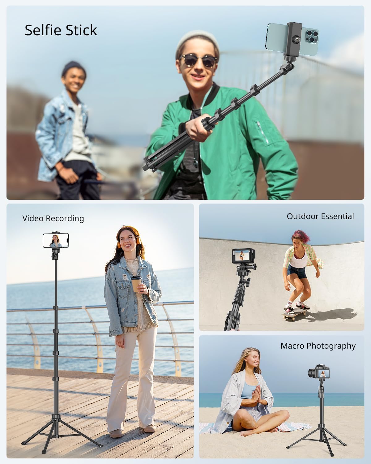 SENSYNE 62" Phone Tripod & Selfie Stick, Extendable Cell Phone Tripod Stand with Wireless Remote and Phone Holder, Compatible with iPhone Android Phone, Camera