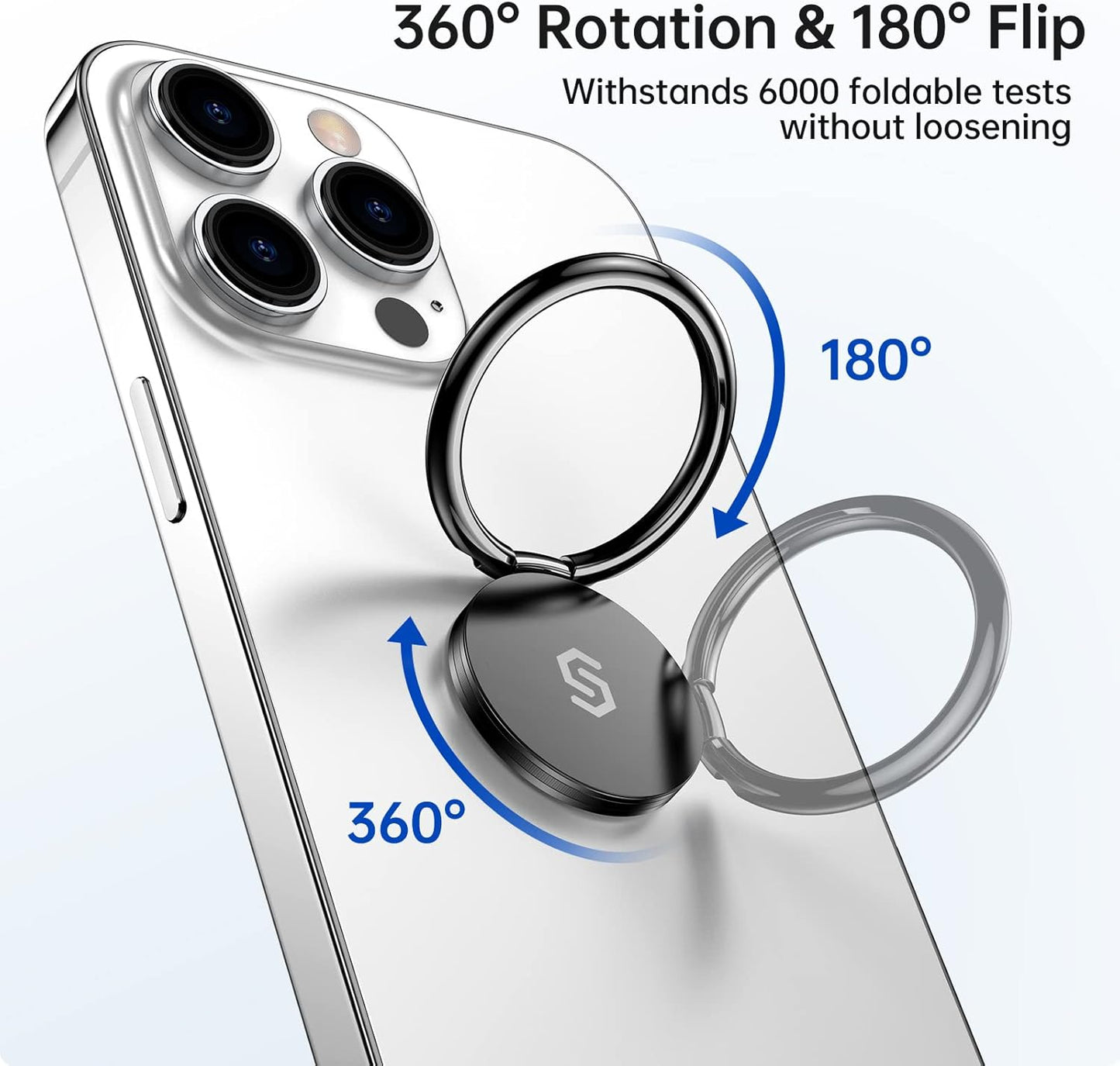 Syncwire Cell Phone Ring Holder Stand, 360 Degree Rotation Finger Ring Kickstand Polished Metal Phone Grip for Magnetic Car Mount
