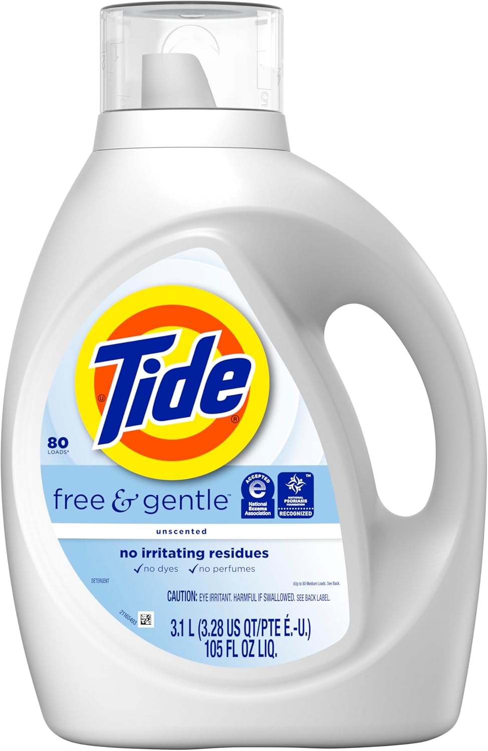 Tide Free & Gentle Liquid Laundry Detergent, 105 fl oz, 80 Loads, HE Compatible