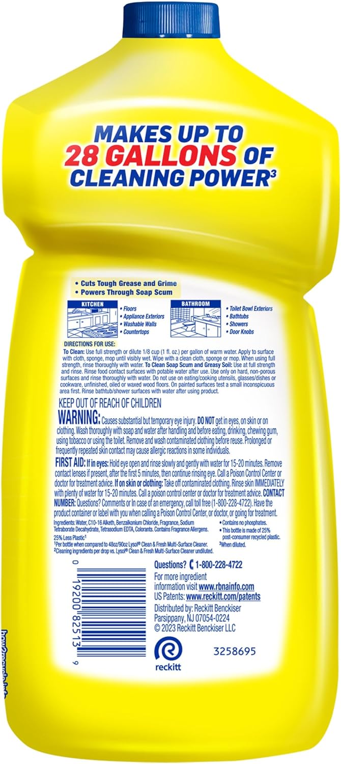 Lysol Power Clean Multi-Surface Cleaner, 2x Concentrated Pour, Sparkling Lemon & Sunflower Essence scent, 28 Fl Oz